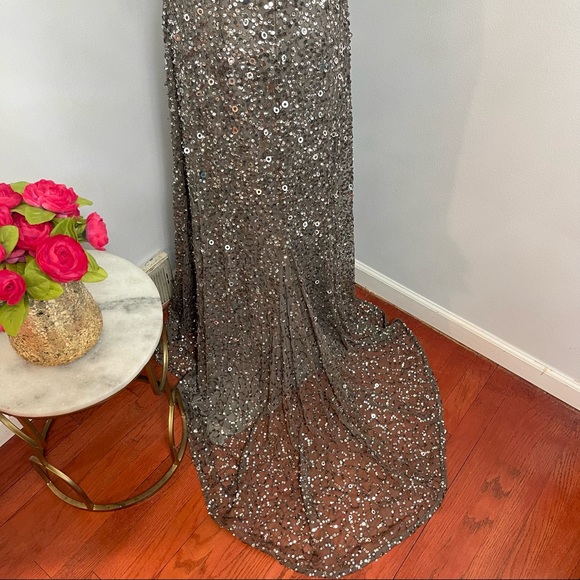 # Adrianna Papell Sequined & Embellished Scoop Back Long Dress - Picture 15 of 17